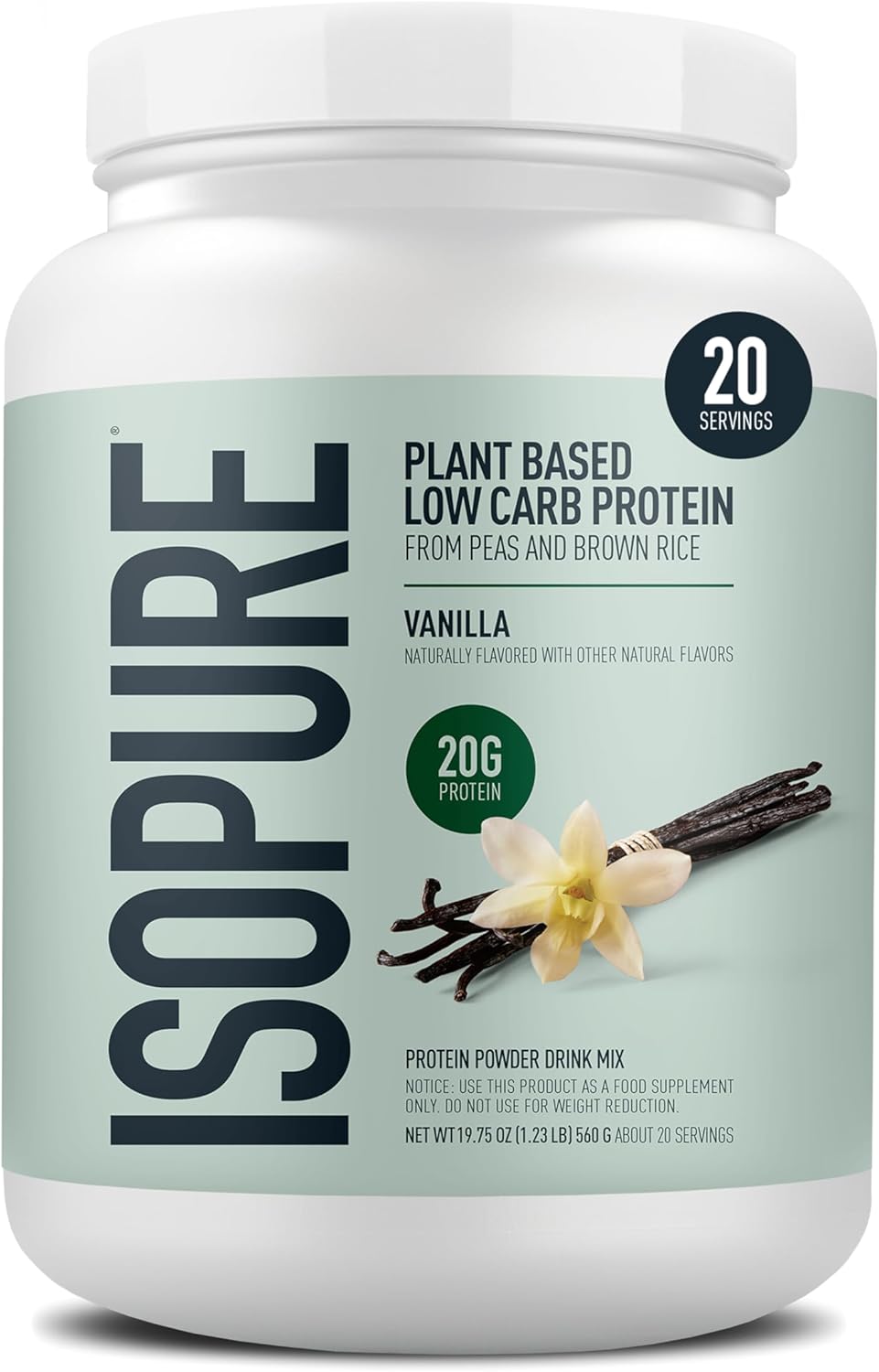 Isopure Plant-Based Protein Powder, Lactose Free, Gluten Free, With Iron, Vanilla, 20g Plant Protein Per Serving, 1.23 Lbs, 20 Servings (Packaging May Vary) Vanilla 20 Servings (Pack of 1)