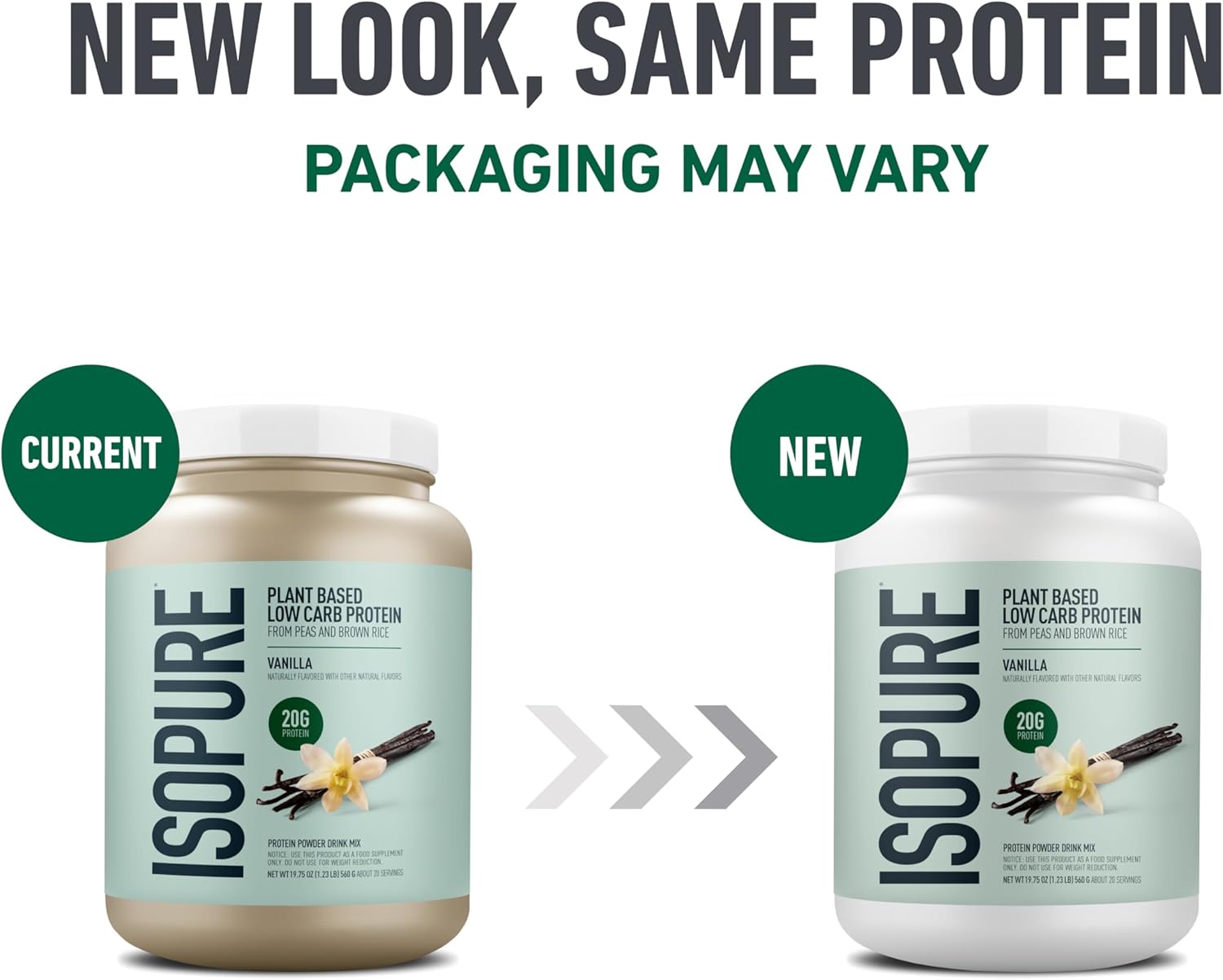 Isopure Plant-Based Protein Powder, Lactose Free, Gluten Free, With Iron, Vanilla, 20g Plant Protein Per Serving, 1.23 Lbs, 20 Servings (Packaging May Vary) Vanilla 20 Servings (Pack of 1)