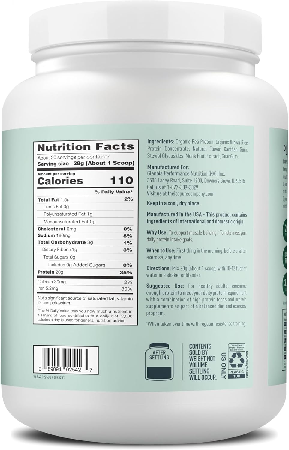 Isopure Plant-Based Protein Powder, Lactose Free, Gluten Free, With Iron, Vanilla, 20g Plant Protein Per Serving, 1.23 Lbs, 20 Servings (Packaging May Vary) Vanilla 20 Servings (Pack of 1)