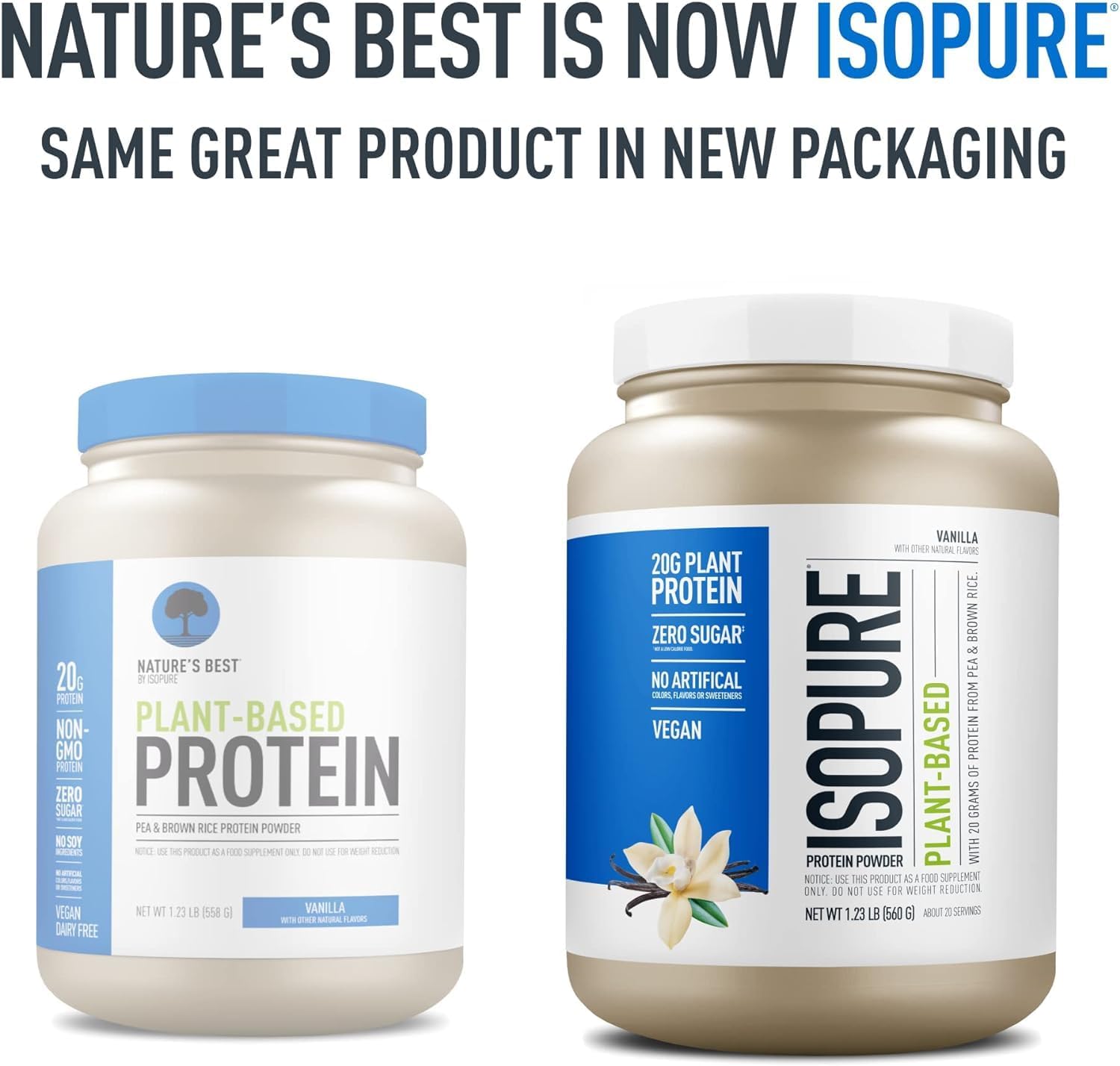 Isopure Plant-Based Protein Powder, Lactose Free, Gluten Free, With Iron, Vanilla, 20g Plant Protein Per Serving, 1.23 Lbs, 20 Servings Vanilla 20 Servings (Pack of 1)