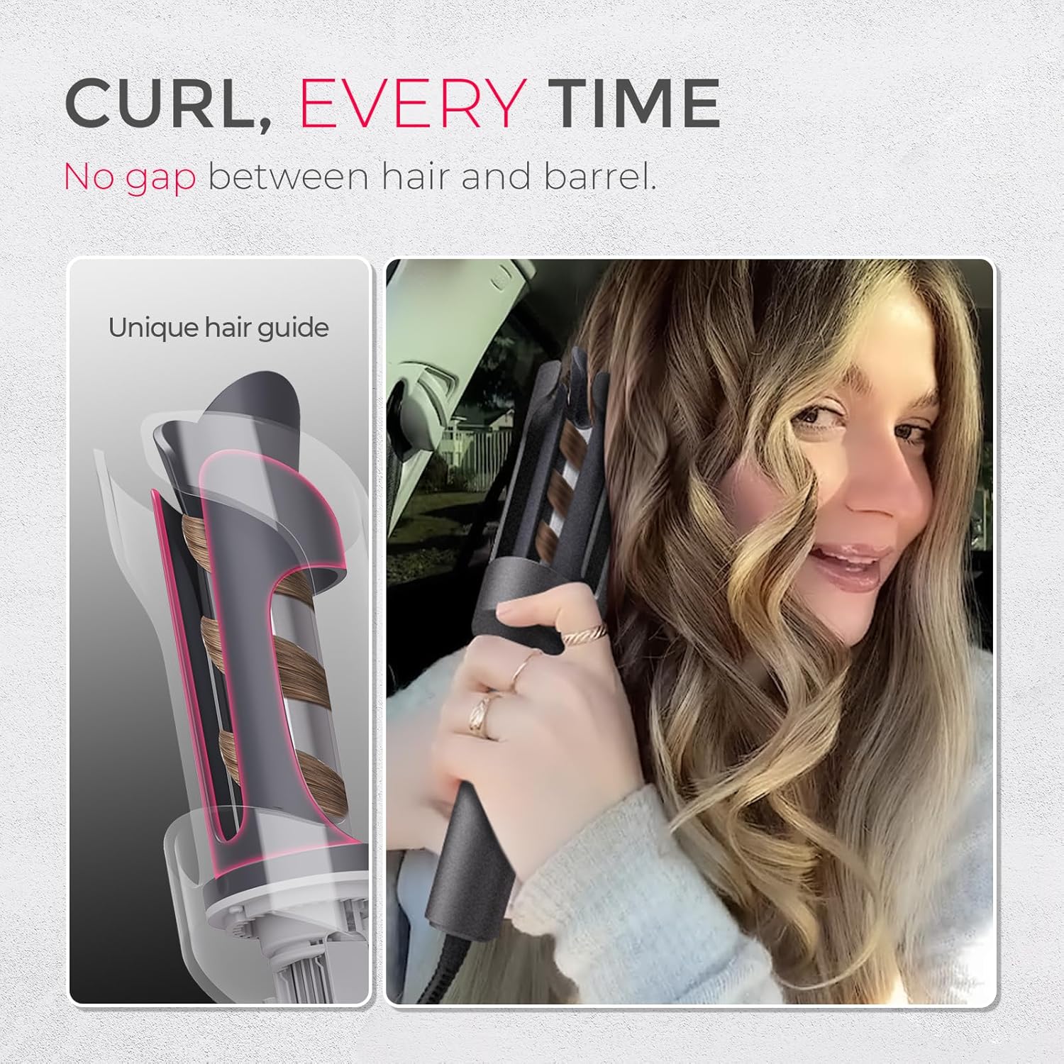 TYMO Automatic Rotating Curling Iron - TYMO CURLPRO Beach Waves Curling Wand, Portable Hair Curler, 500 Million Ionic, Dual Voltage & Lightweight for Travel, Ceramic Coating, 1 Inch, Metallic Gray 1 inch Metallic Gray