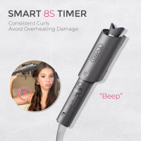 TYMO Automatic Rotating Curling Iron - TYMO CURLPRO Beach Waves Curling Wand, Portable Hair Curler, 500 Million Ionic, Dual Voltage & Lightweight for Travel, Ceramic Coating, 1 Inch, Metallic Gray 1 inch Metallic Gray