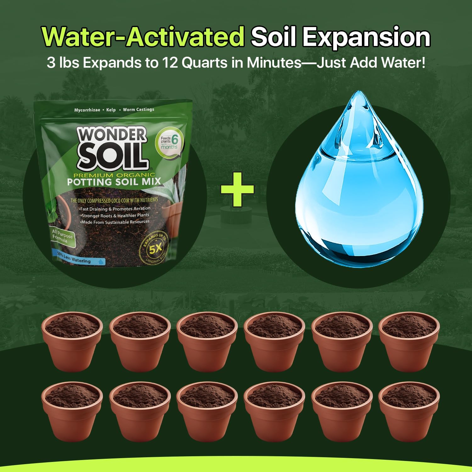 WONDER SOIL | Organic Potting Soil | 12 QUARTS of Ready to Plant Coco Coir Fully Loaded with Nutrients | 3 LBS Bag Expands to 12 Quarts of Indoor Outdoor Soil | Incl Worm Castings, Perlite 3 LBS (Expands to 12 Quarts)