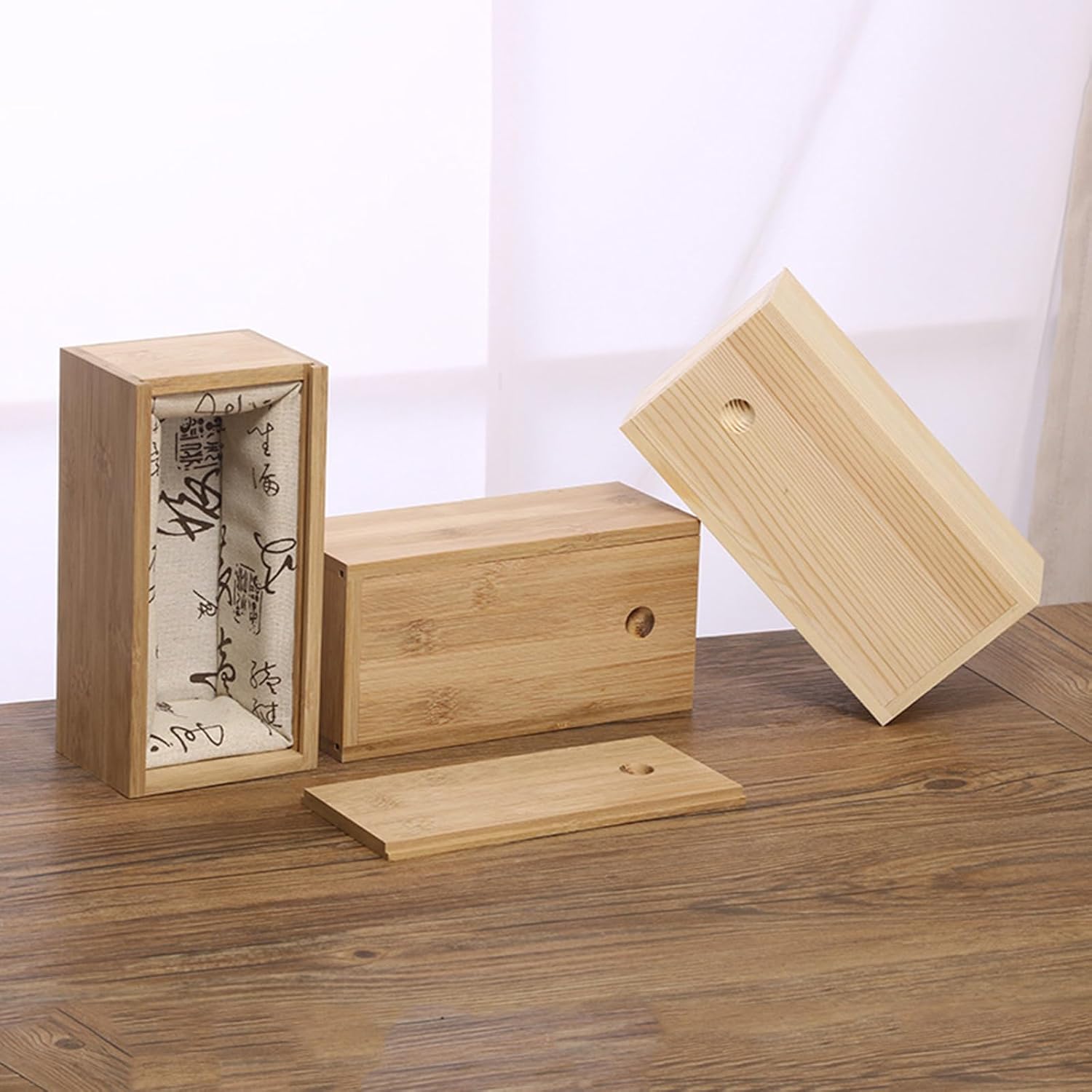 yarlung 4 Pack Unfinished Wood Storage Box with Slide Lid, Vintage Cards Container Small Gift Box for Art Hobbies, DIY Craft, Desktop Bead Organizer, Jewelry Storage