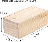 yarlung 4 Pack Unfinished Wood Storage Box with Slide Lid, Vintage Cards Container Small Gift Box for Art Hobbies, DIY Craft, Desktop Bead Organizer, Jewelry Storage