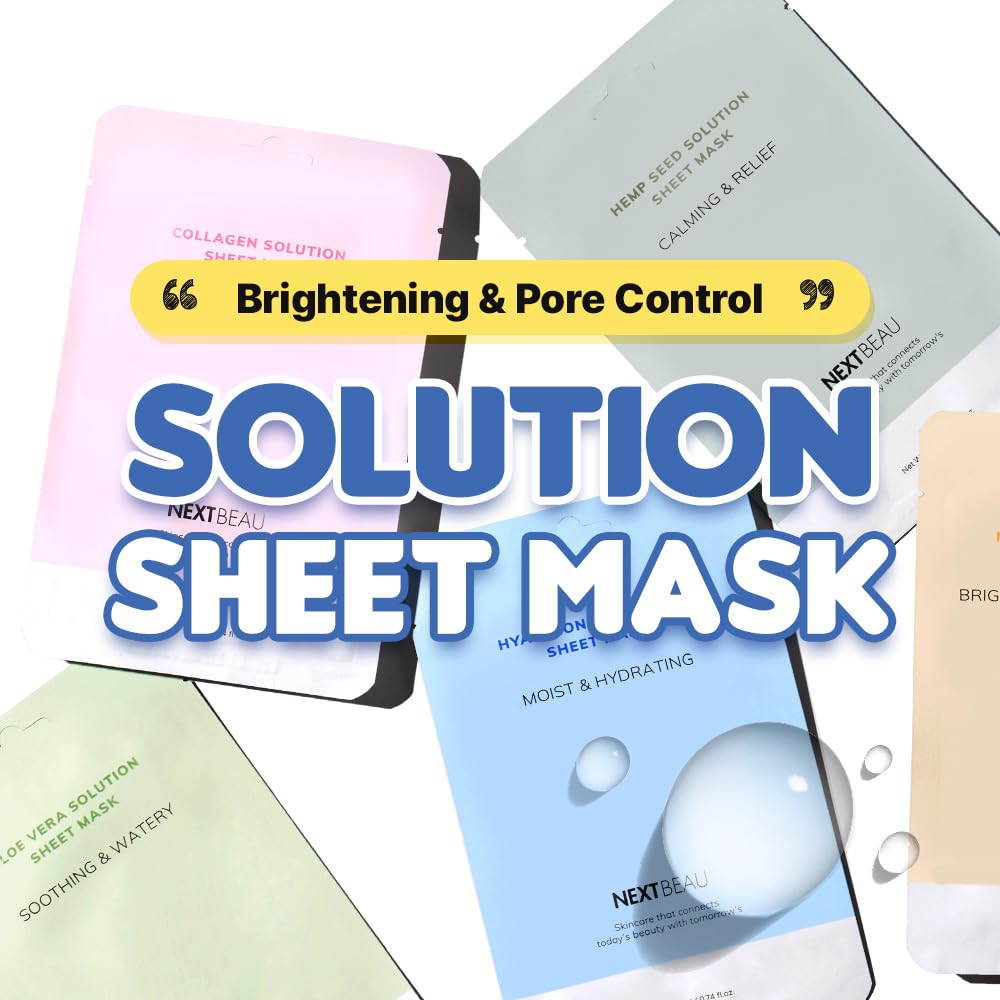 Solution Sheet Mask Variety Pack, 10 Count (5 Types x 2 Sheets), 0.74 fl oz Each, Korean Facial Sheet Masks for Daily Skincare 1 Count (Pack of 10)