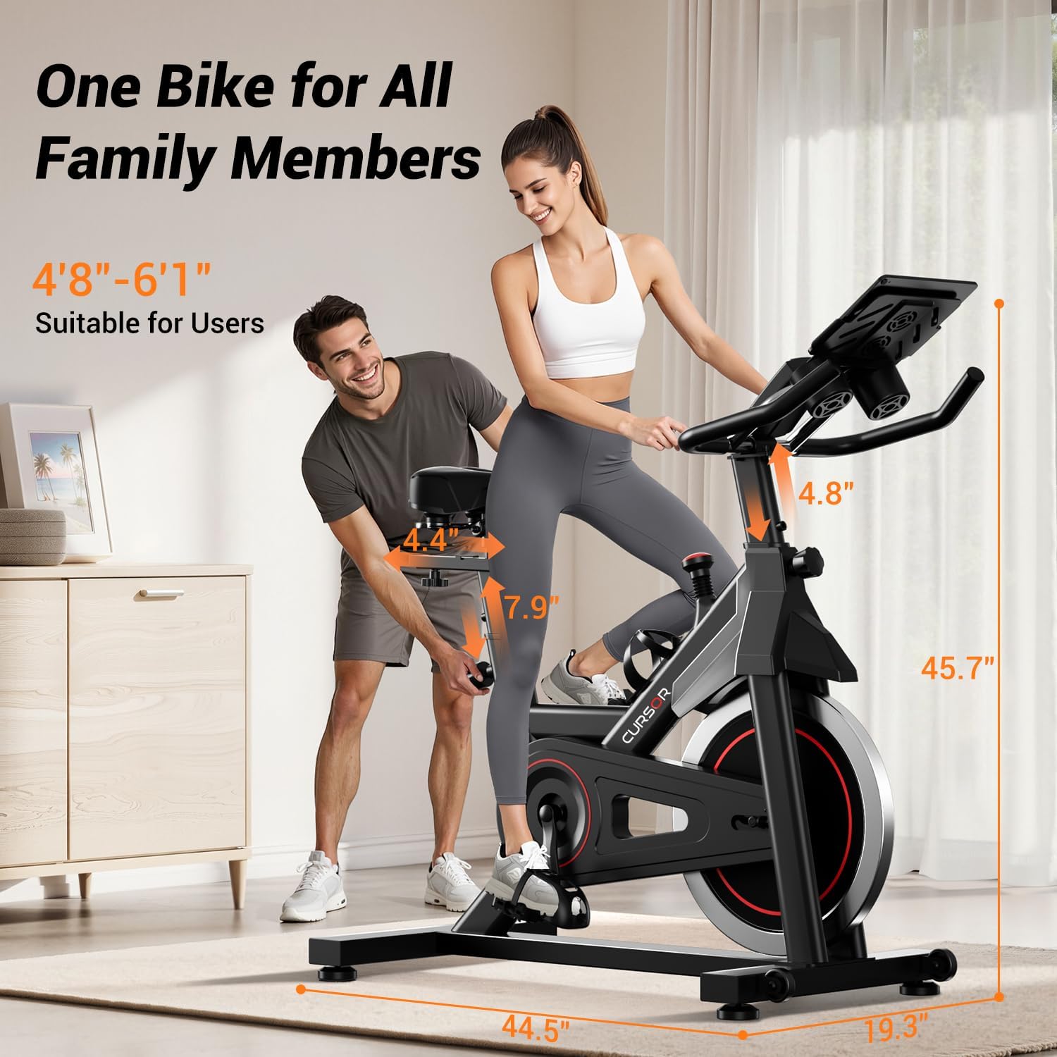 CURSOR FITNESS Exercise Bike, Stationary Bikes for Home, 300 LBS Capacity, Workout Bike with Silent Belt Drive, Indoor Cycling Bike with Extra Comfort Seat/IPad Mount/Bottle Holder Black