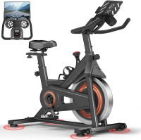 CURSOR FITNESS Exercise Bike, Stationary Bikes for Home, 300 LBS Capacity, Workout Bike with Silent Belt Drive, Indoor Cycling Bike with Extra Comfort Seat/IPad Mount/Bottle Holder Black