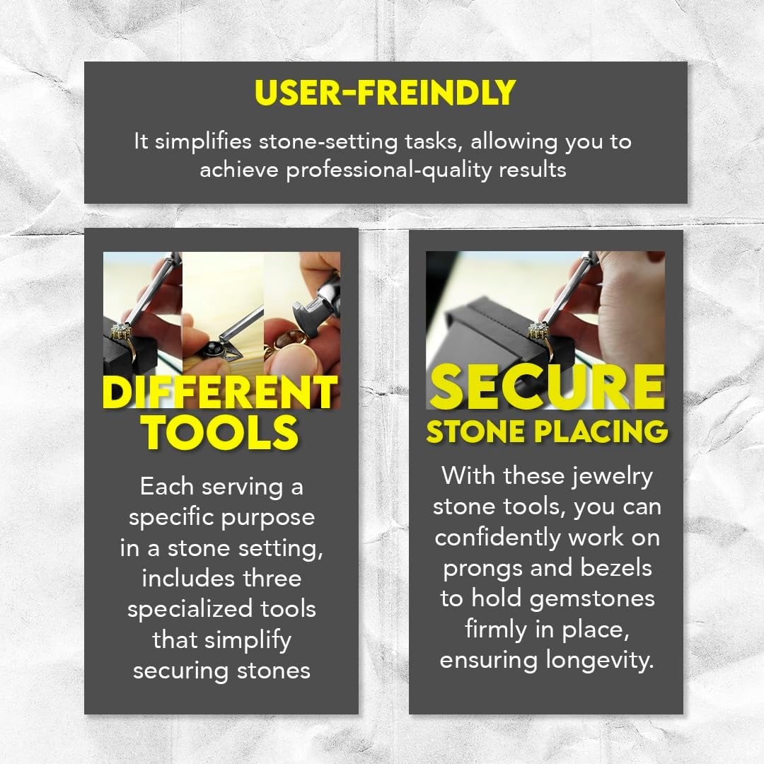 SE Stone Setting Prong and Bezel Set, Set of 3 Jewelry Stone Setting Tools, Jewelry Stone Prong Pusher, Durable Tips, Ergonomic Wooden Handles