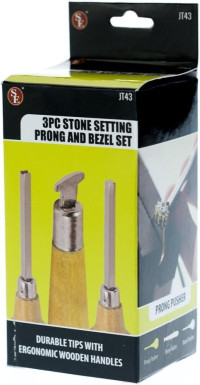 SE Stone Setting Prong and Bezel Set, Set of 3 Jewelry Stone Setting Tools, Jewelry Stone Prong Pusher, Durable Tips, Ergonomic Wooden Handles