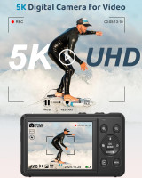 5K Digital Camera - 72MP UHD Digital Cameras for Photography - Autofocus Point and Shoot Small Camera with Flash for Kids - 2.8 Inch Screen Compact Portable Vlogging Camara with 16X Zoom, 32GB SD Card 5K 72MP UHD Black