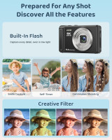 5K Digital Camera - 72MP UHD Digital Cameras for Photography - Autofocus Point and Shoot Small Camera with Flash for Kids - 2.8 Inch Screen Compact Portable Vlogging Camara with 16X Zoom, 32GB SD Card 5K 72MP UHD Black