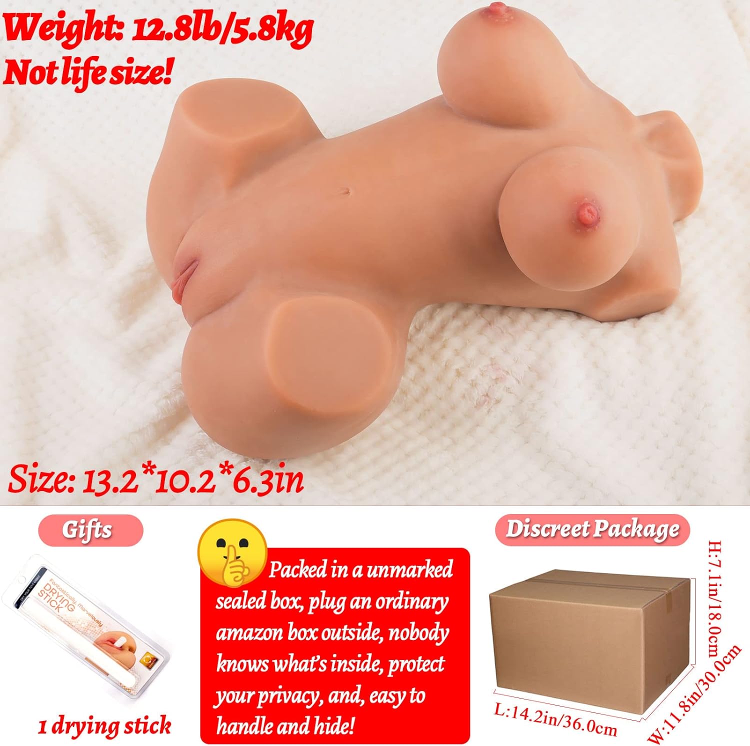 13.2lb Life Like Sex Doll for Men Realistic Female Sex Doll with Big Boobs Vagina Anal Realistic Sex Dolls Torso Male Masturbator Sex Toy Doll Full Size Sex Dolls for Men Sex Toy Vagina Sex Doll Brown