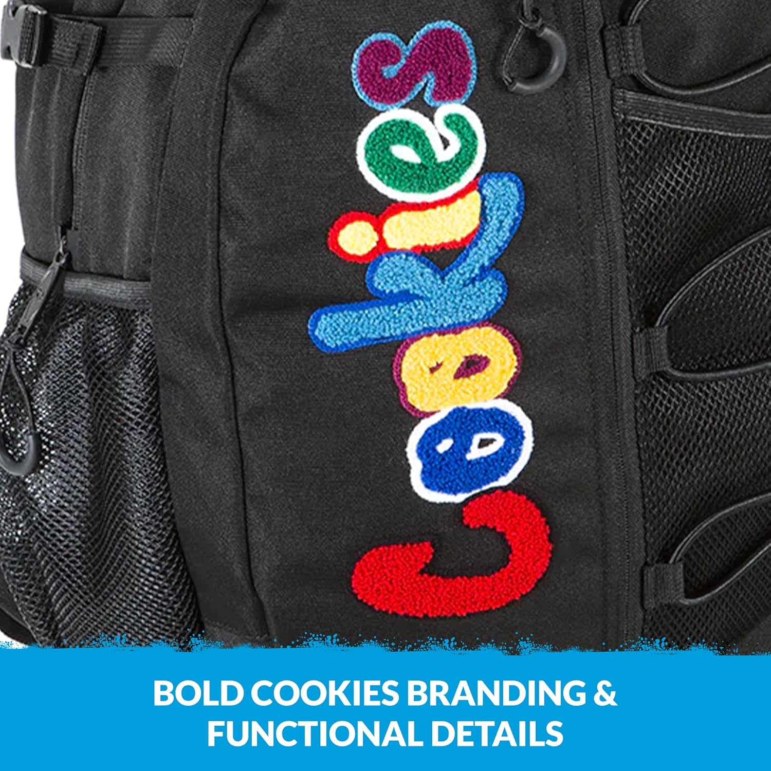 COOKIES Bungee Smell Proof Backpack – Large Odorless Travel Backpack for Men & Women, Carry-On, Work, Stylish & Spacious Bag 23.1L - Black