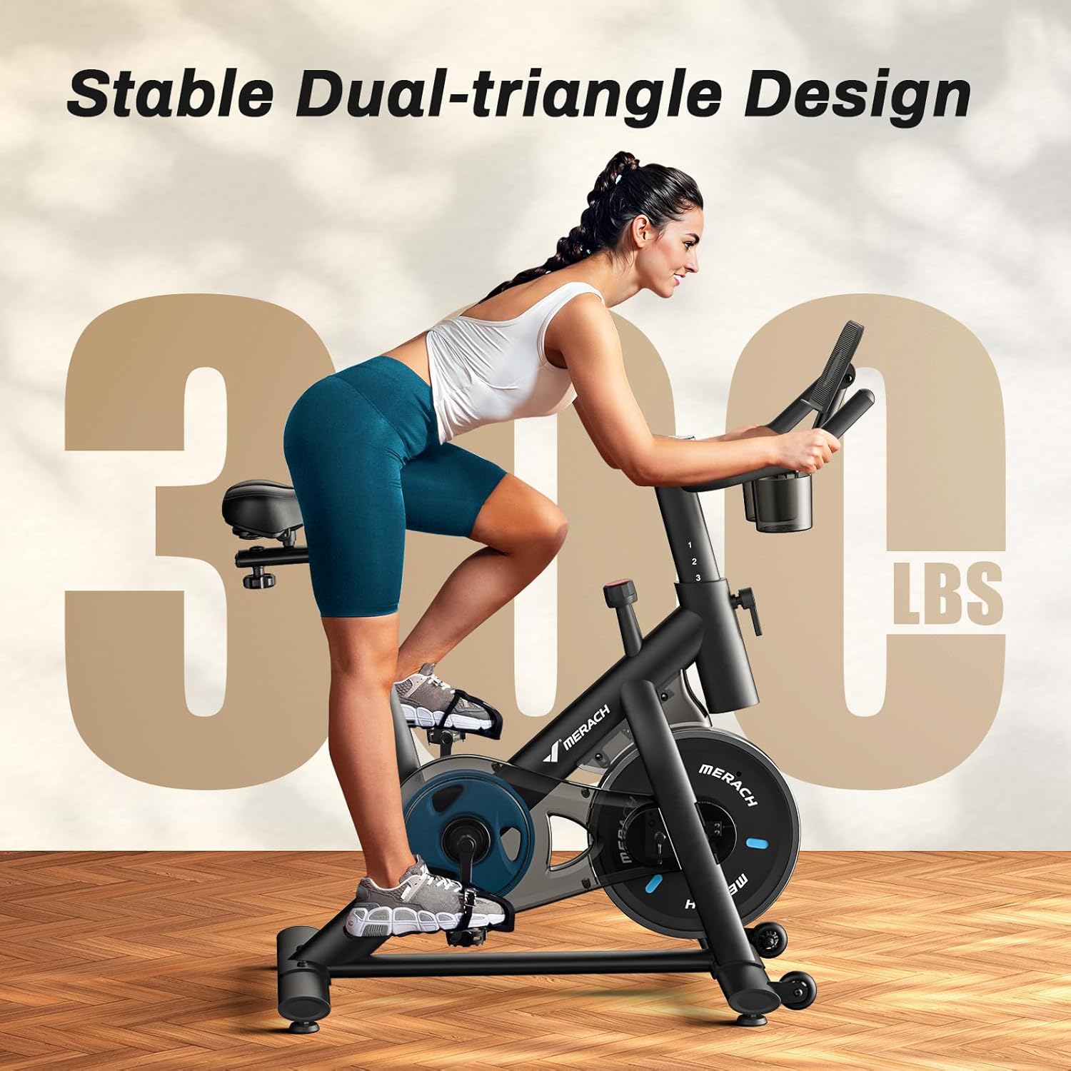 MERACH Exercise Bike, Brake Pad Stationary Bike with Exclusive App, Low Noise Indoor Cycling Bike with 300lbs Weight Capacity, Tablet Mount and Fitness Courses for Weight Loss Friction-Black