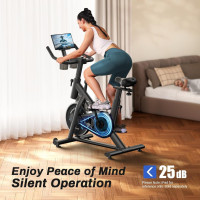 MERACH Exercise Bike, Brake Pad Stationary Bike with Exclusive App, Low Noise Indoor Cycling Bike with 300lbs Weight Capacity, Tablet Mount and Fitness Courses for Weight Loss Friction-Black