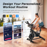 MERACH Exercise Bike, Brake Pad Stationary Bike with Exclusive App, Low Noise Indoor Cycling Bike with 300lbs Weight Capacity, Tablet Mount and Fitness Courses for Weight Loss Friction-Black