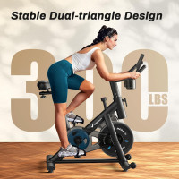MERACH Exercise Bike, Brake Pad Stationary Bike with Exclusive App, Low Noise Indoor Cycling Bike with 300lbs Weight Capacity, Tablet Mount and Fitness Courses for Weight Loss Friction-Black