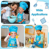 R HORSE 2 Pcs Kid Apron and Chef Hat Set, Adjustable Children Blue Kitchen Apron Cooking Baking Painting and Training Kits Dress up Role Play Chef Toy Kid Funny Cooking Gift New Year Little Chef