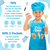R HORSE 2 Pcs Kid Apron and Chef Hat Set, Adjustable Children Blue Kitchen Apron Cooking Baking Painting and Training Kits Dress up Role Play Chef Toy Kid Funny Cooking Gift New Year Little Chef