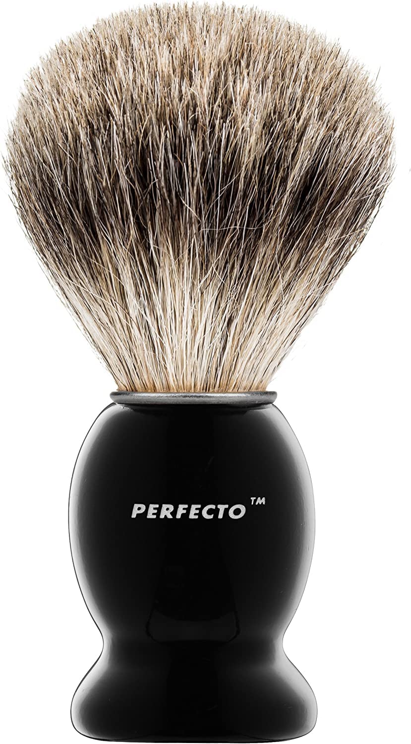 Perfecto 100% Pure Badger Shaving Brush-Black Handle- Engineered for The Best Shave of Your Life. for, Safety Razor, Double Edge Razor, Straight Razor or Shaving Razor, Its The Best Badger Brush.