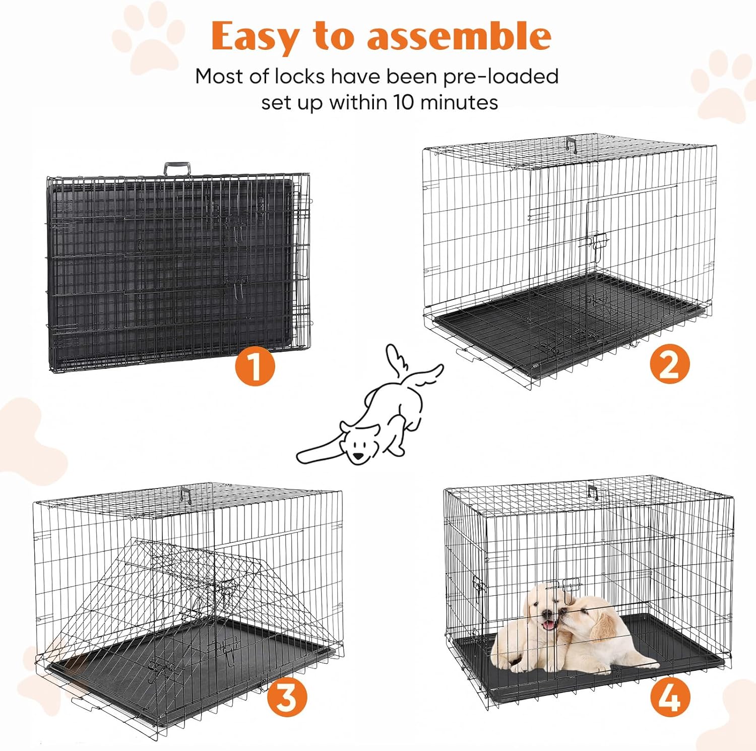 Sweetcrispy 24-Inch Double-Door Iron Dog Crate – Heavy-Duty Metal Kennel with Secure Locks, Foldable Design, & Removable Tray for Easy Cleaning, Durable Pet Cage for Home or Travel