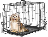 Sweetcrispy 24-Inch Double-Door Iron Dog Crate – Heavy-Duty Metal Kennel with Secure Locks, Foldable Design, & Removable Tray for Easy Cleaning, Durable Pet Cage for Home or Travel