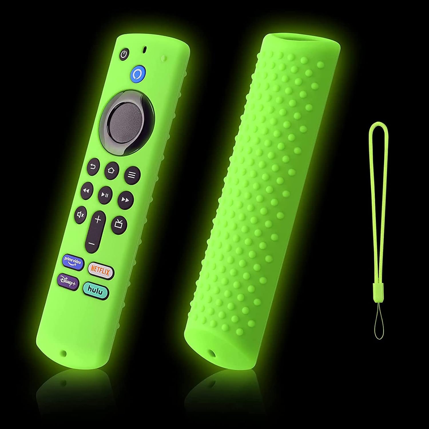 Fire TV Stick Cover for Fire Stick 4K / Alexa Voice Remote (3rd Gen), Glow in The Dark, Anti-Slip Silicone Protective Case with Lanyard Glow Green