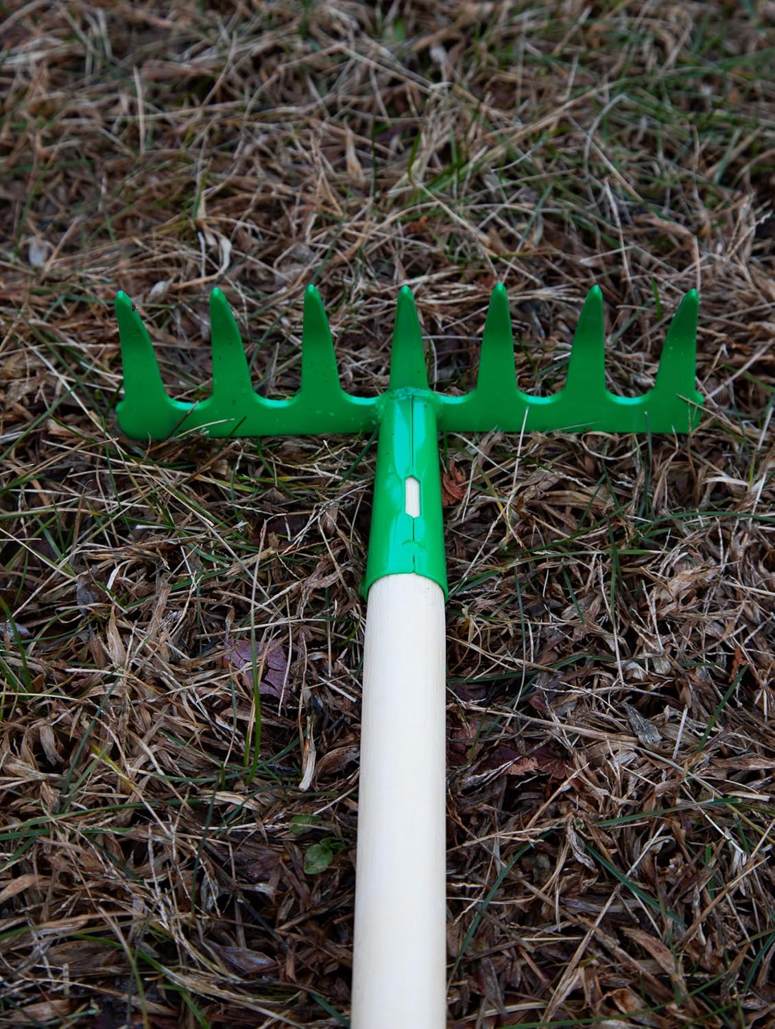 JustForKids Kids Garden Tool Set Toy, Rake, Spade, Hoe and Leaf Rake, reduced size , made of sturdy steel heads and real wood handle, 4-Piece, Multicolored, 5yr+ Multicolored whole piece