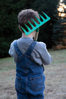 JustForKids Kids Garden Tool Set Toy, Rake, Spade, Hoe and Leaf Rake, reduced size , made of sturdy steel heads and real wood handle, 4-Piece, Multicolored, 5yr+ Multicolored whole piece