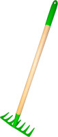 JustForKids Kids Garden Tool Set Toy, Rake, Spade, Hoe and Leaf Rake, reduced size , made of sturdy steel heads and real wood handle, 4-Piece, Multicolored, 5yr+ Multicolored whole piece