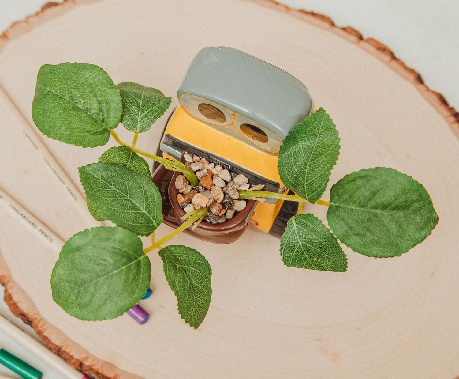 Silver Buffalo Disney Pixar Wall-E 4-Inch Ceramic Mini Planter with Artificial Succulent | Cute Small Flower Pot, Faux Indoor Plant for Desk Shelf