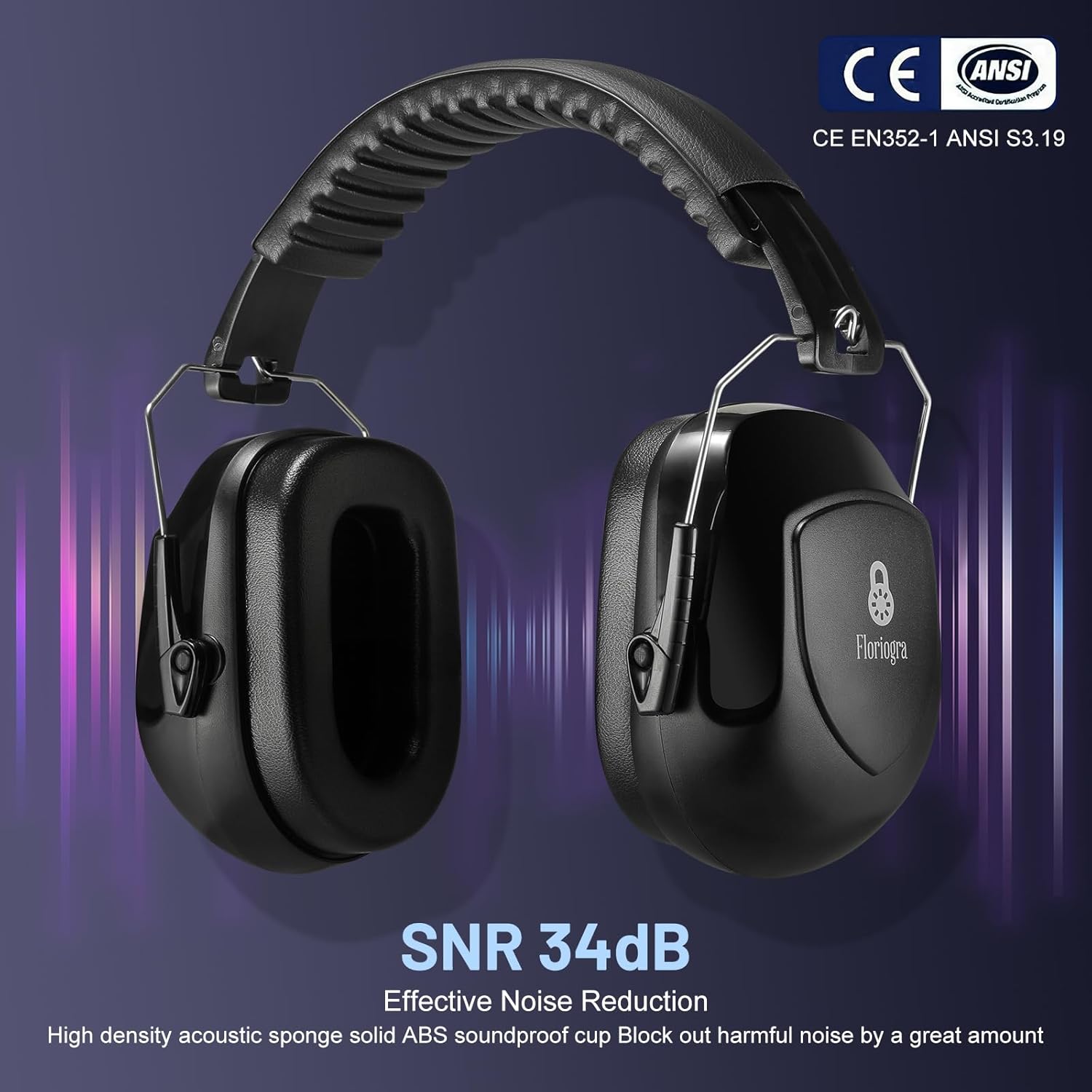 2 Pack 34dB Noise Canceling Headphones For Shooting, Hearing Protection Earmuffs, Ear Protection Headphones, Thickened Headband Ear Muffs For Noise Reduction For Shooting, Construction,Mowing Black+black