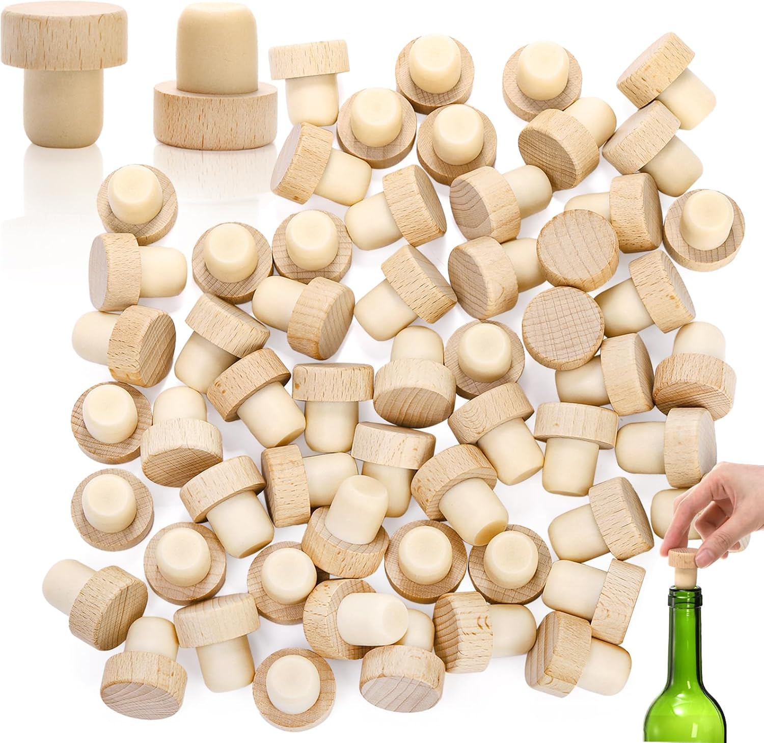 60 Pieces T-Shaped Wine Corks, Reusable Cork Plugs, Wooden and Rubber Wine Stoppers, Sealing Bottle Stoppers for Wine, Beer, DIY Craft