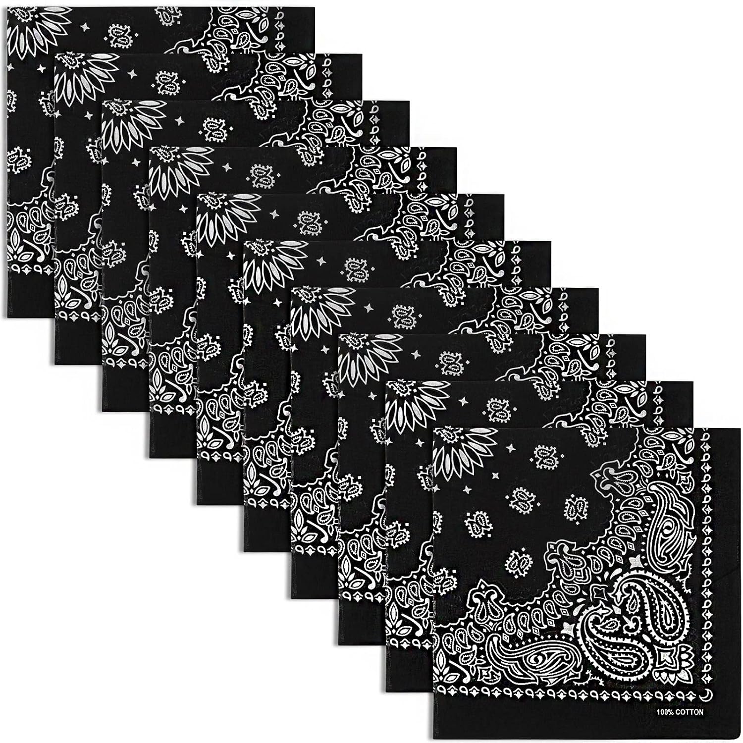 Kigeli 10 Packs Extra Large Bandana 27 x 27 Inch Large Cotton Paisley Fine Bandana Square Scarf Headwear for Women Head Face