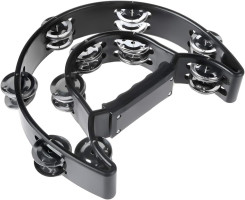 Half Moon Musical Tambourine Double Row Metal Jingles Hand Held Percussion Drum Multicolor for KTV Party with Ergonomic Handle Grip (Black)