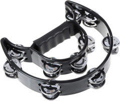 Half Moon Musical Tambourine Double Row Metal Jingles Hand Held Percussion Drum Multicolor for KTV Party with Ergonomic Handle Grip (Black)