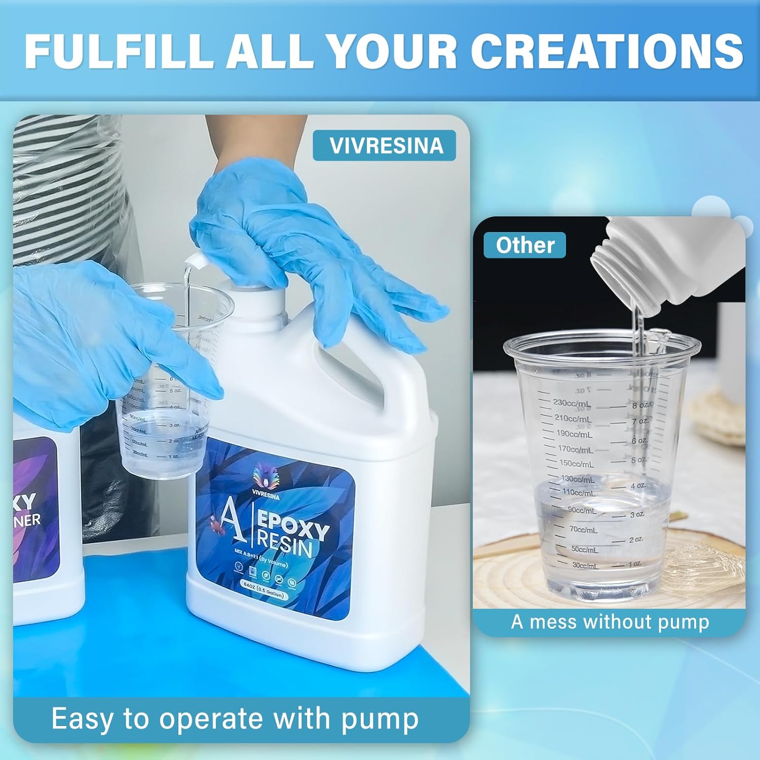 Epoxy Resin 1 Gallon Kit with Pump High Glossy Food Safe Crystal Clear Bubble Free No Yellowing Easy Mix 1:1 for Craft DIY Jewelry Art Casting