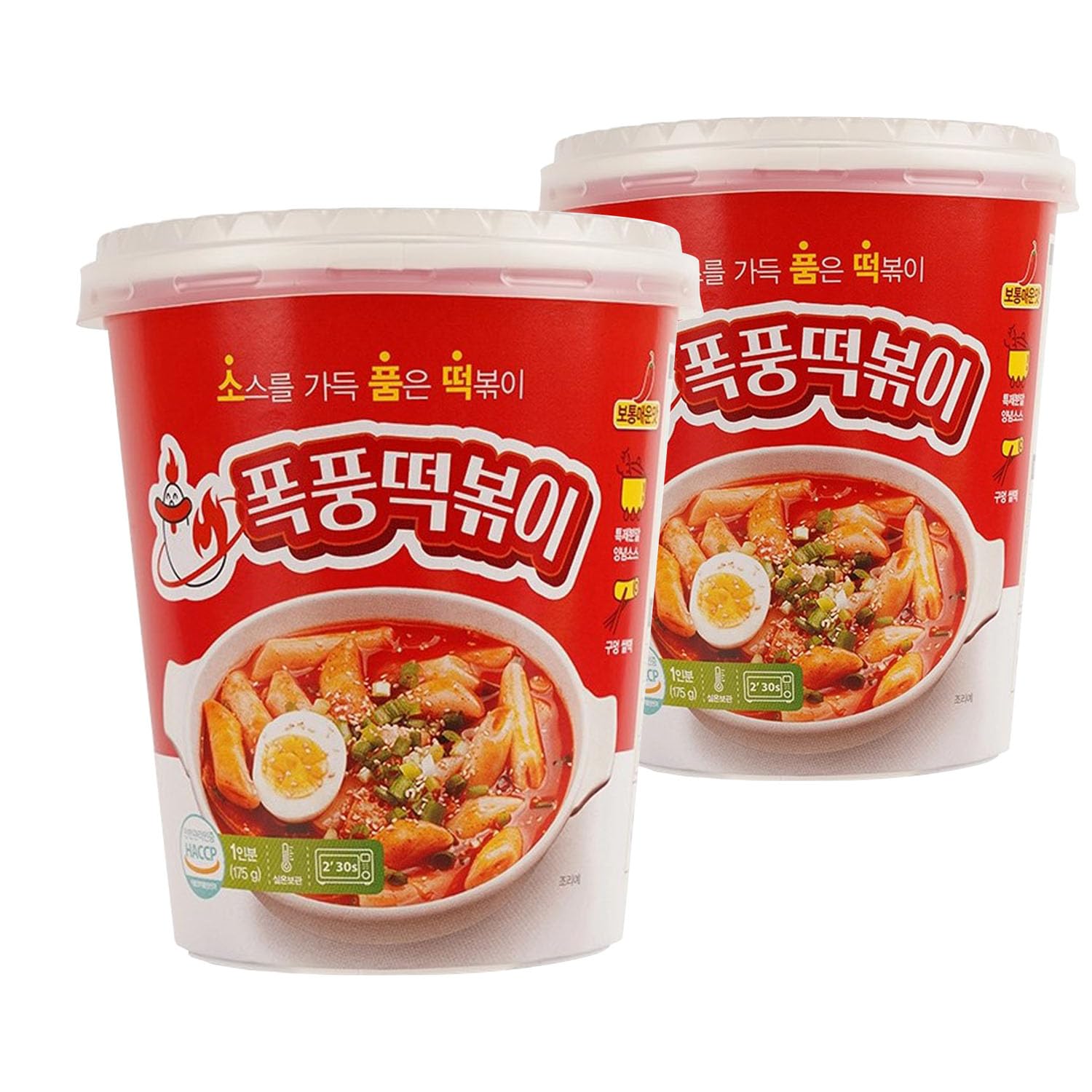 LENITH Pokpoong Instant Korean snack 2 Cups, Sweet and Spicy Sauce tteokbokki in Cup, Original Flavor, Rice cakes 6.2oz. 175g