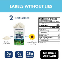 Opportuniteas Grass Fed Whey Isolate Protein Powder - Unflavored 28g Protein Powder Without Artificial Sweeteners, Hormone-Free Cows, Non GMO - 1lb