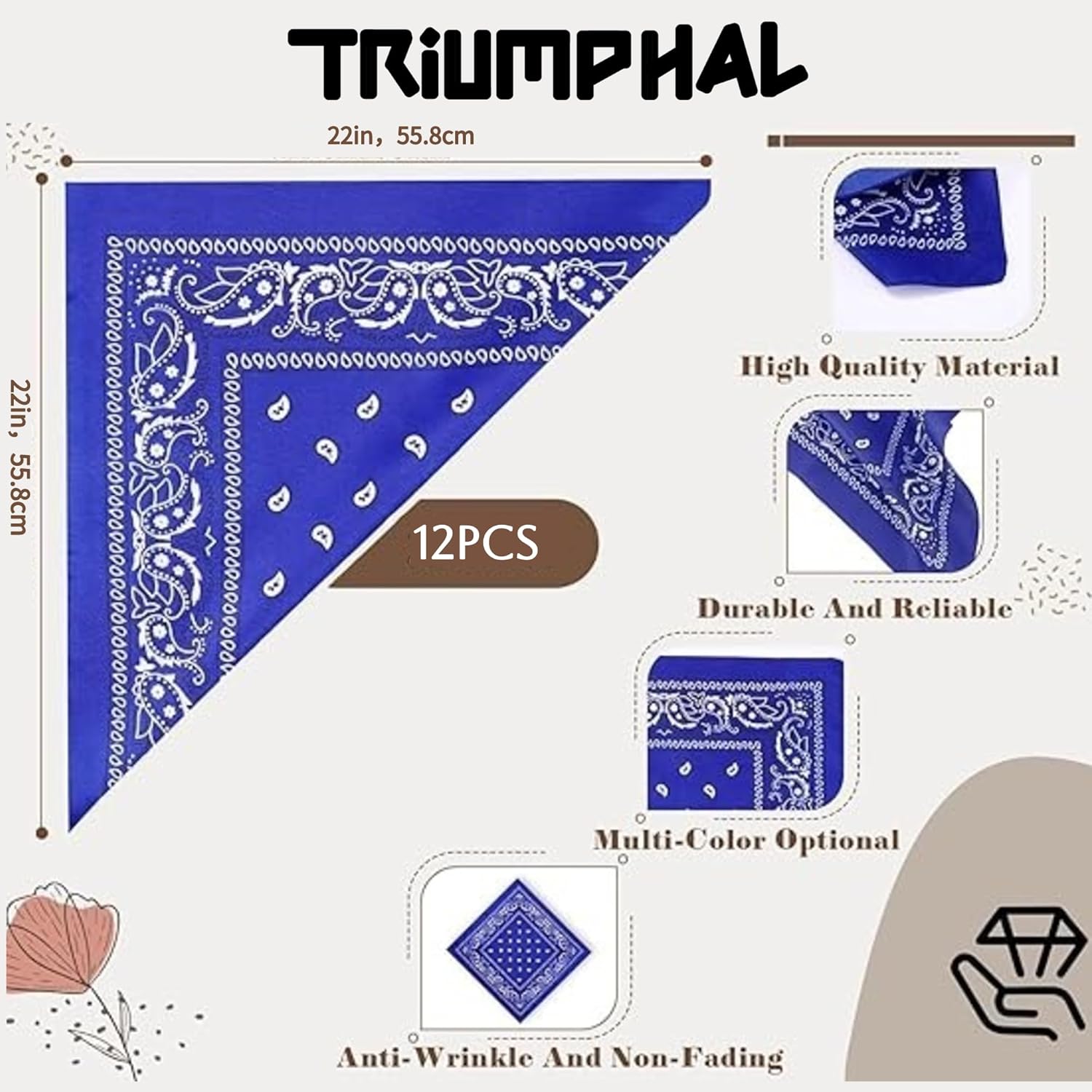 FANNI YOUPIN 100% Cotton Fine thick bandanas/scarves for Men & Women Paisley printed 12pcs