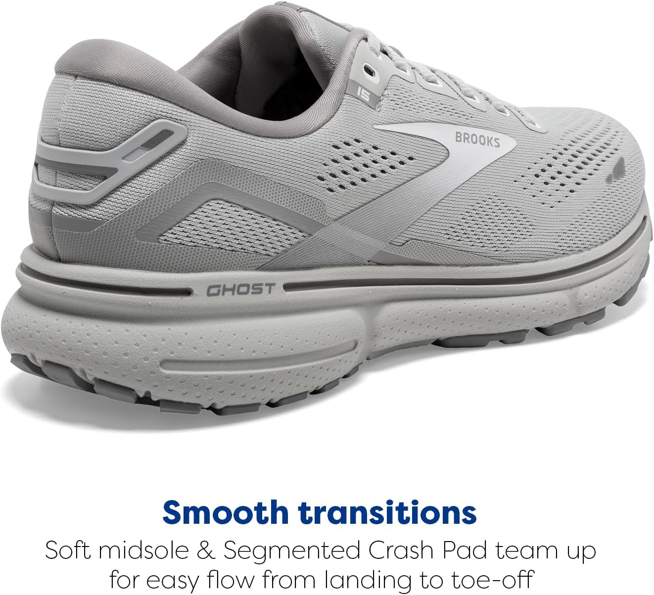 Brooks Women's Ghost 15 Neutral Running Shoe 9.5 Oyster/Alloy/White