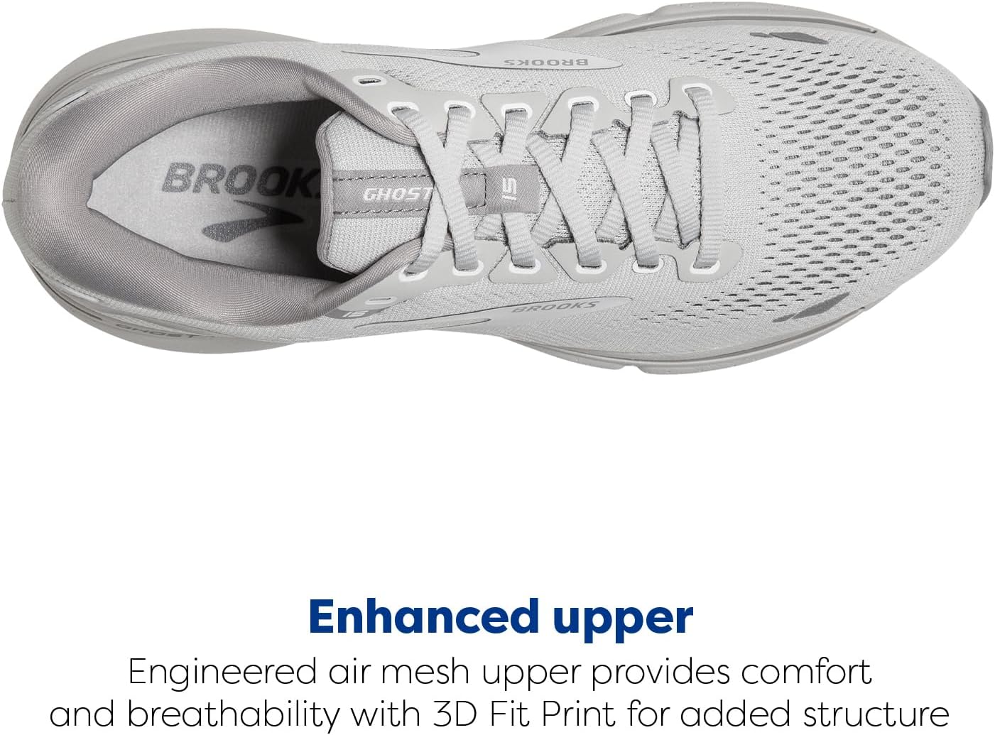 Brooks Women's Ghost 15 Neutral Running Shoe 9.5 Oyster/Alloy/White