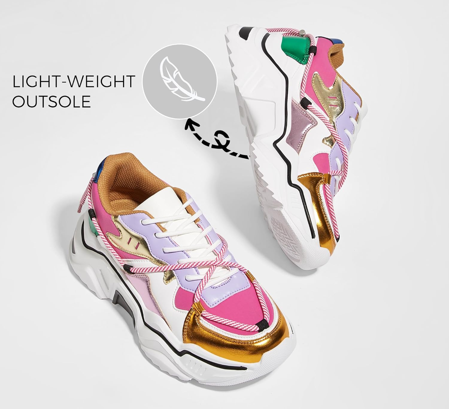 LUCKY STEP Women's Platform Colorful Fashion Sneakers Retro Colorblock Stylish Cute Chunky Dad Walking Shoes