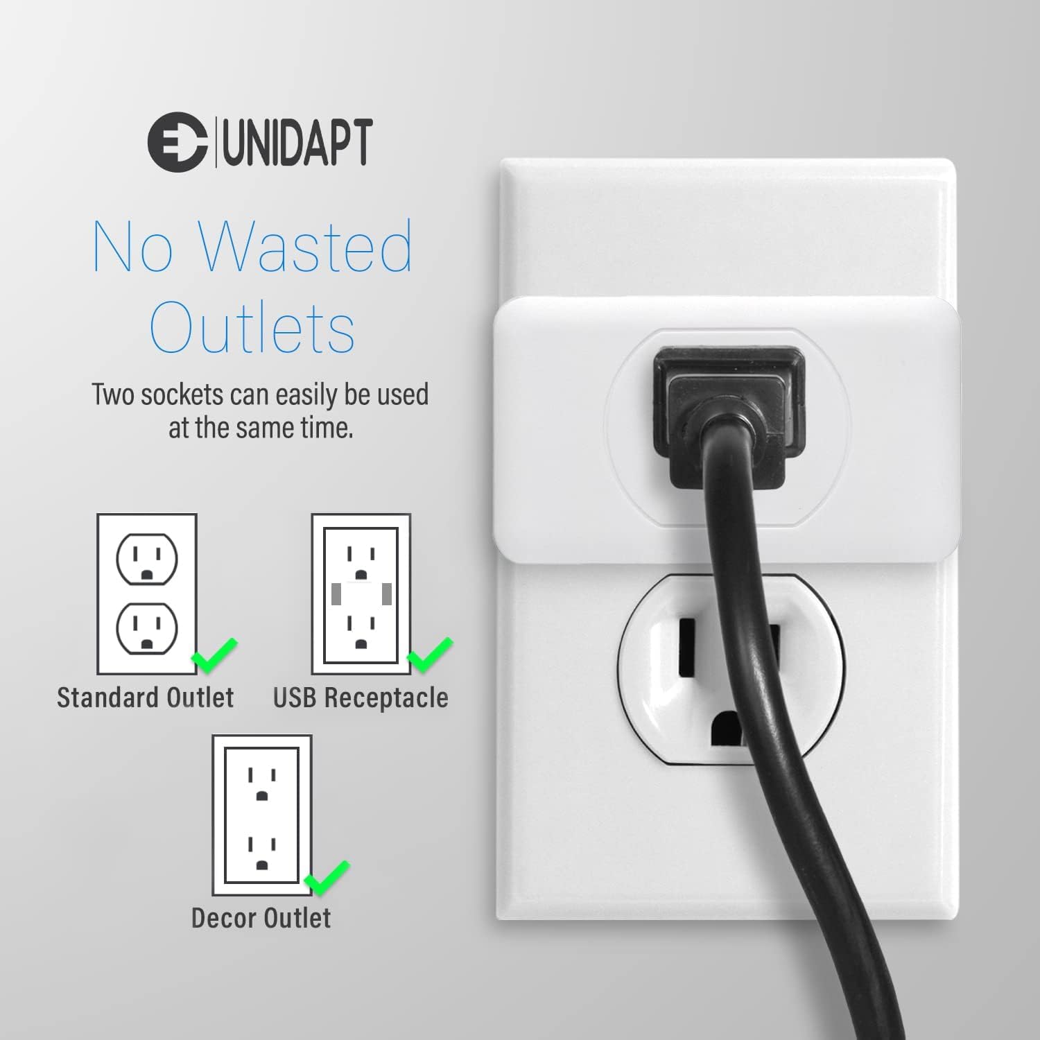 Unidapt 3 Outlet Multi Plug Wall Adapter, Multiple Outlet Splitter, Extender Grounded Wall Tap Power Plug Expander for Cruise Ship Home Office Dorm Essentials, 2-Pack