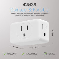 Unidapt 3 Outlet Multi Plug Wall Adapter, Multiple Outlet Splitter, Extender Grounded Wall Tap Power Plug Expander for Cruise Ship Home Office Dorm Essentials, 2-Pack