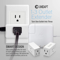 Unidapt 3 Outlet Multi Plug Wall Adapter, Multiple Outlet Splitter, Extender Grounded Wall Tap Power Plug Expander for Cruise Ship Home Office Dorm Essentials, 2-Pack