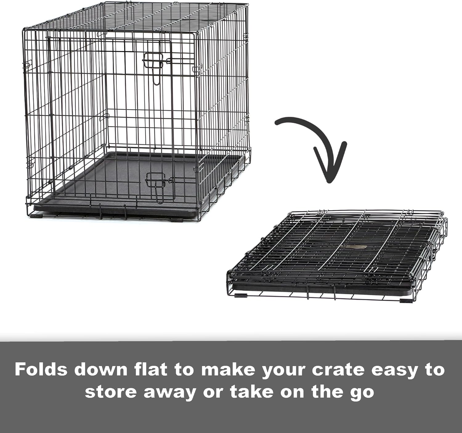 New World Double Door Folding Metal 30-Inch Dog Crate, Enhanced Security, Includes Leak-Proof Pan & Divider Panel, For Medium-Sized Breeds 30.0