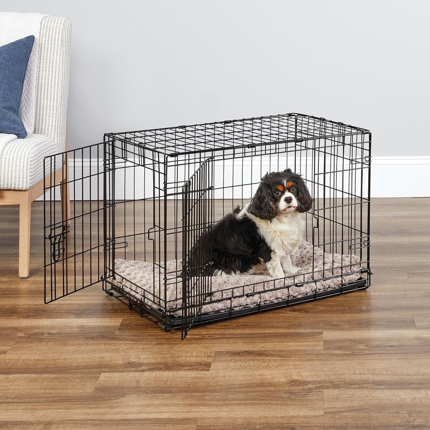 New World Double Door Folding Metal 30-Inch Dog Crate, Enhanced Security, Includes Leak-Proof Pan & Divider Panel, For Medium-Sized Breeds 30.0