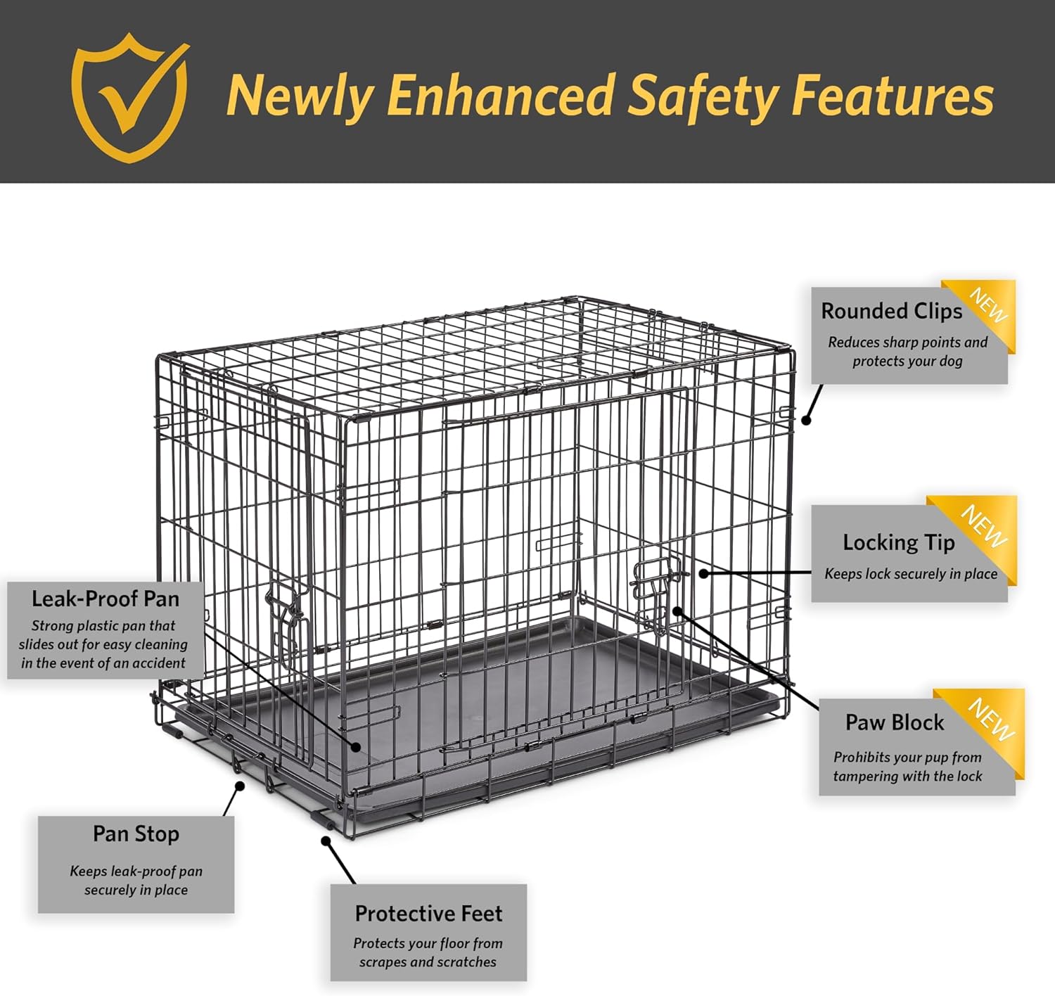 New World Double Door Folding Metal 30-Inch Dog Crate, Enhanced Security, Includes Leak-Proof Pan & Divider Panel, For Medium-Sized Breeds 30.0